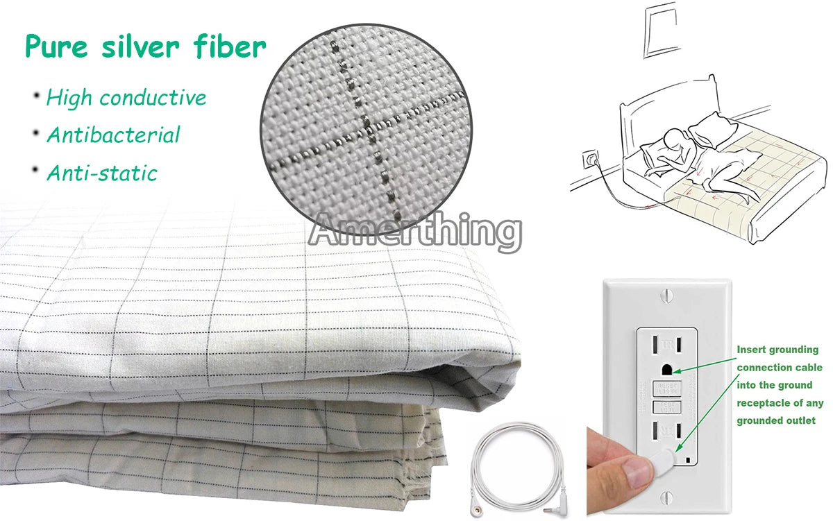 10% Silver Fiber Flat Bedsheet with Earthing Cord Conductive Antistatic Health Protection Sheet Grounded Release Stress