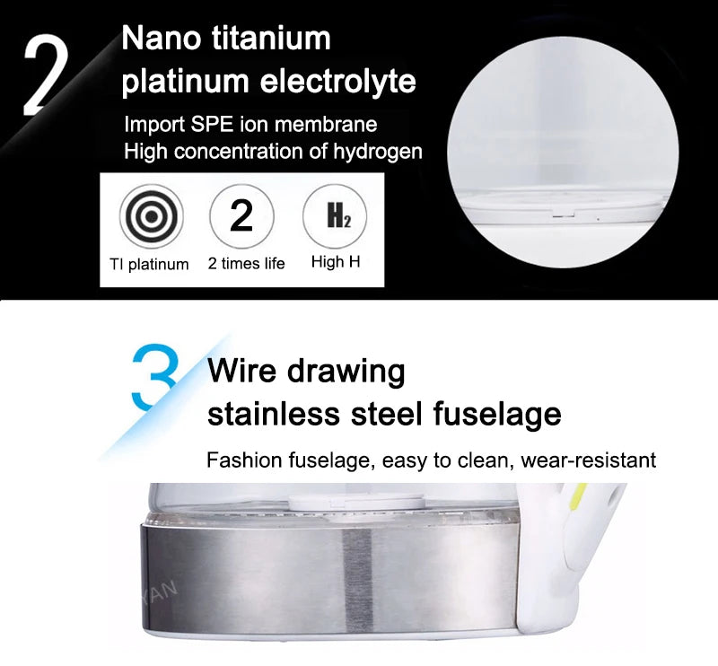 2L Electric Hydrogen Rich Water Kettle Water Ionizer Machine Water Filter Drink Hydrogen Water Generator For Home