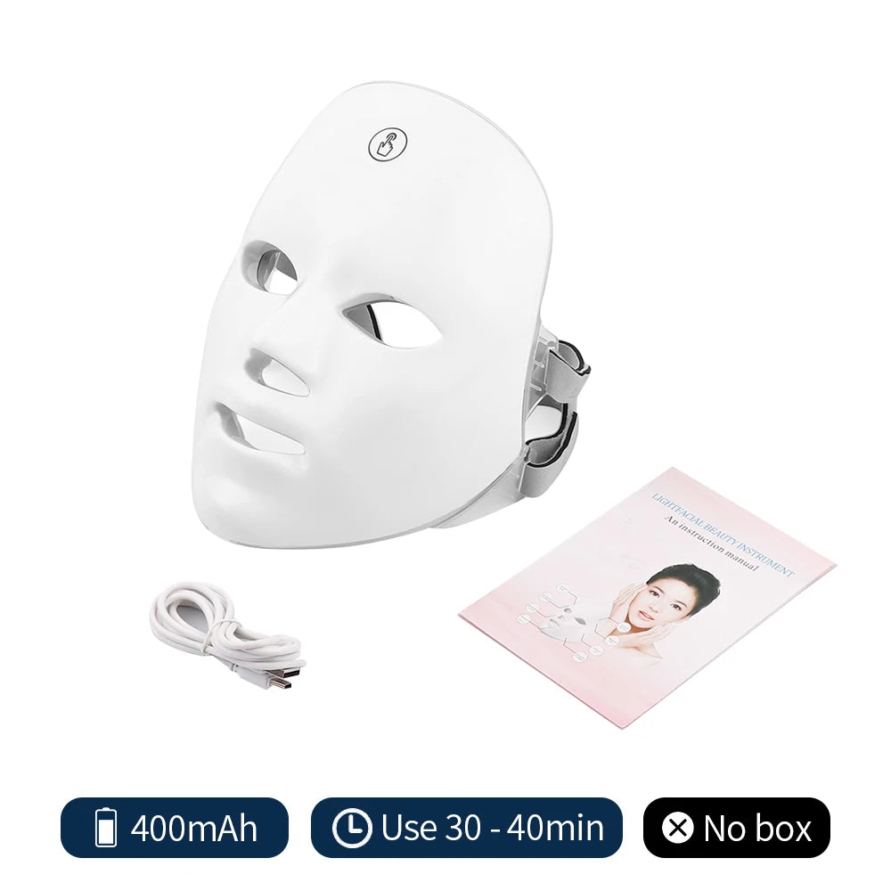 Rechargeable Facial LED Mask 7 Colors LED Photon Therapy Beauty Mask Skin Rejuvenation Home Face Lifting Whitening Beauty Device