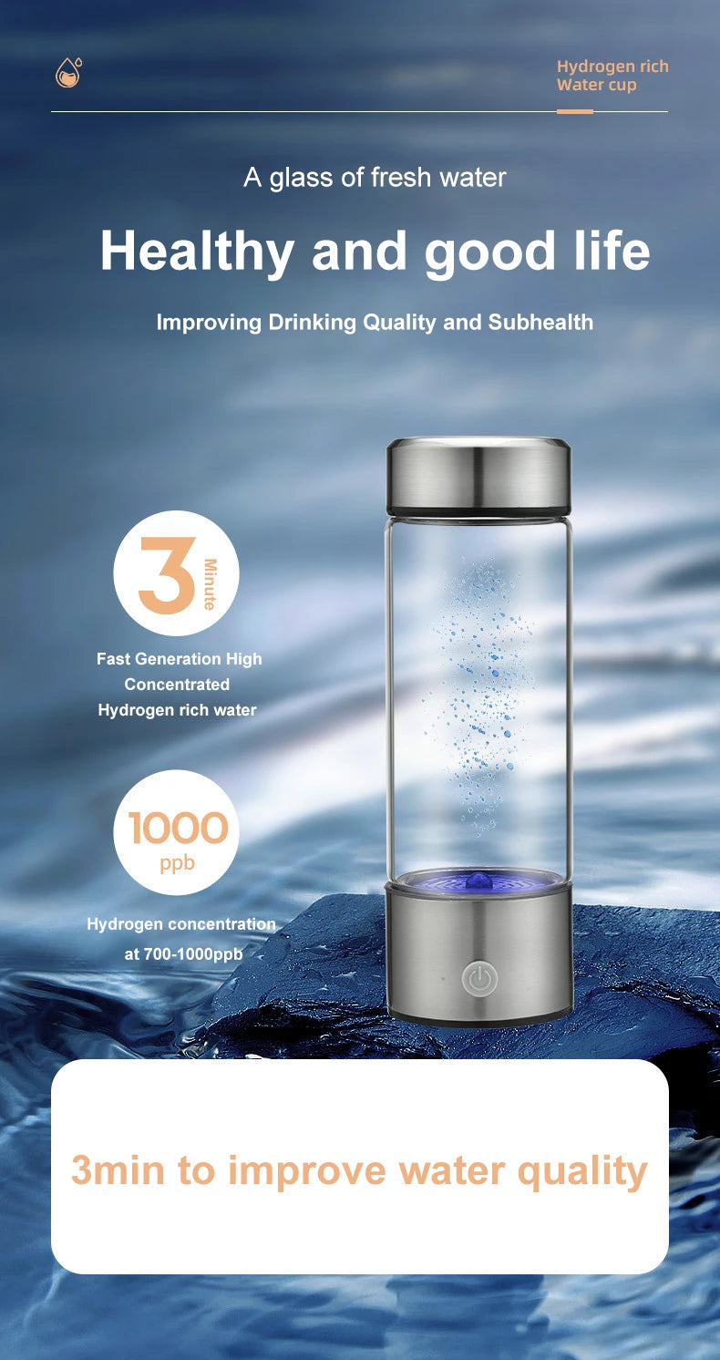 1pc 450ml Portable Hydrogen Water Generator 3 Minutes Mode High Concentration Hydrogen Water Generator