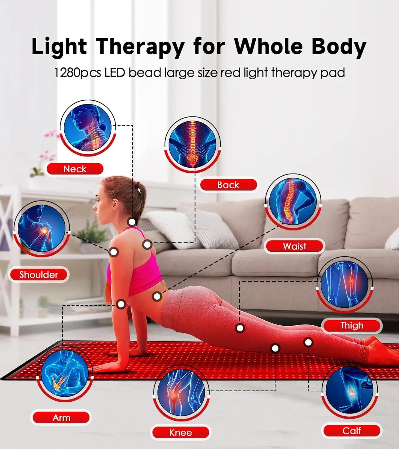 1280 LEDs Red Infrared Light Therapy Mat for Body,71"x 31" Red Light Therapy Blanket 660nm 850nm Full Body Pad