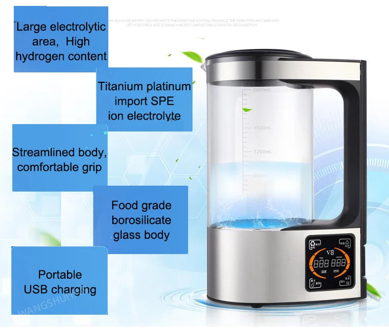 2L Electric Hydrogen Rich Water Kettle Water Ionizer Machine Water Filter Drink Hydrogen Water Generator For Home