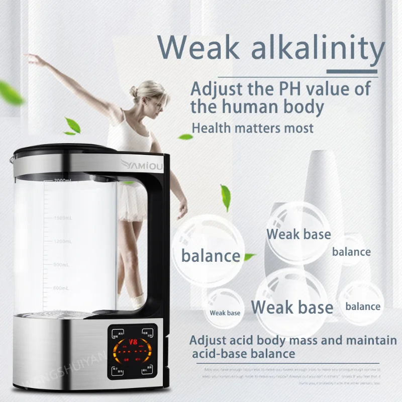 2L Electric Hydrogen Rich Water Kettle Water Ionizer Machine Water Filter Drink Hydrogen Water Generator For Home