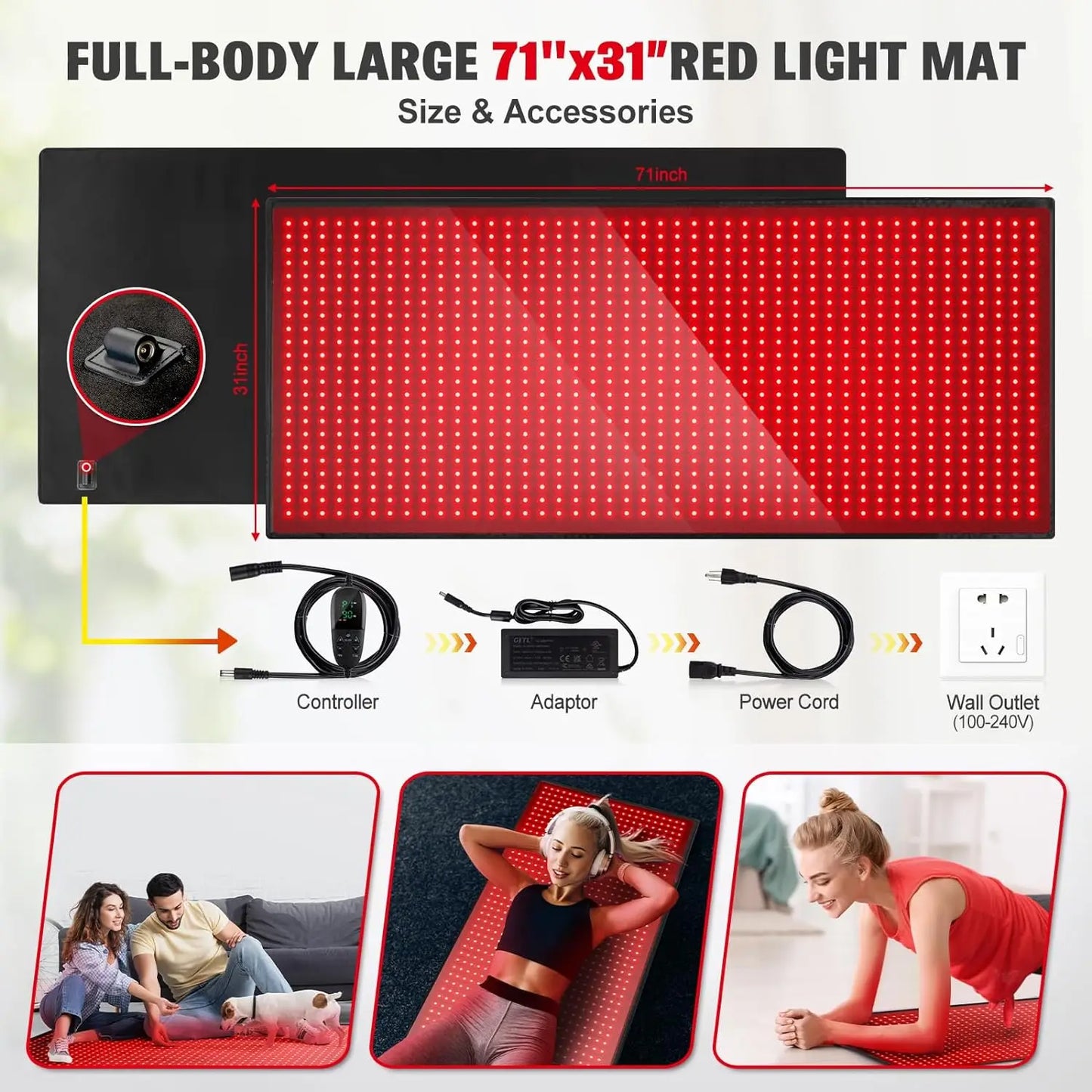 1280 LEDs Red Infrared Light Therapy Mat for Body,71"x 31" Red Light Therapy Blanket 660nm 850nm Full Body Pad