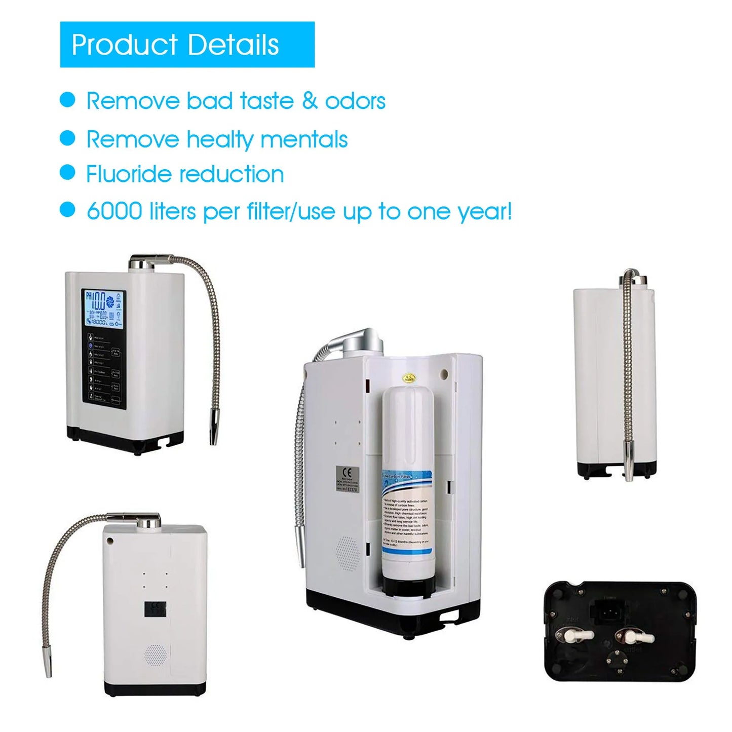 Alkaline Water Ionizer hydrogen generator Machine Purifier,Produces pH 3.5-10.5 Alkaline Acid water Water Filter system for Home