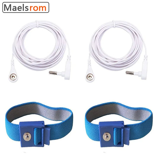 Grounding Blue Wrist Band (2 Sets) For Healthy Earthing Energy With 2 Straight Cords (16‘ Full Length) Grounding Without Mats