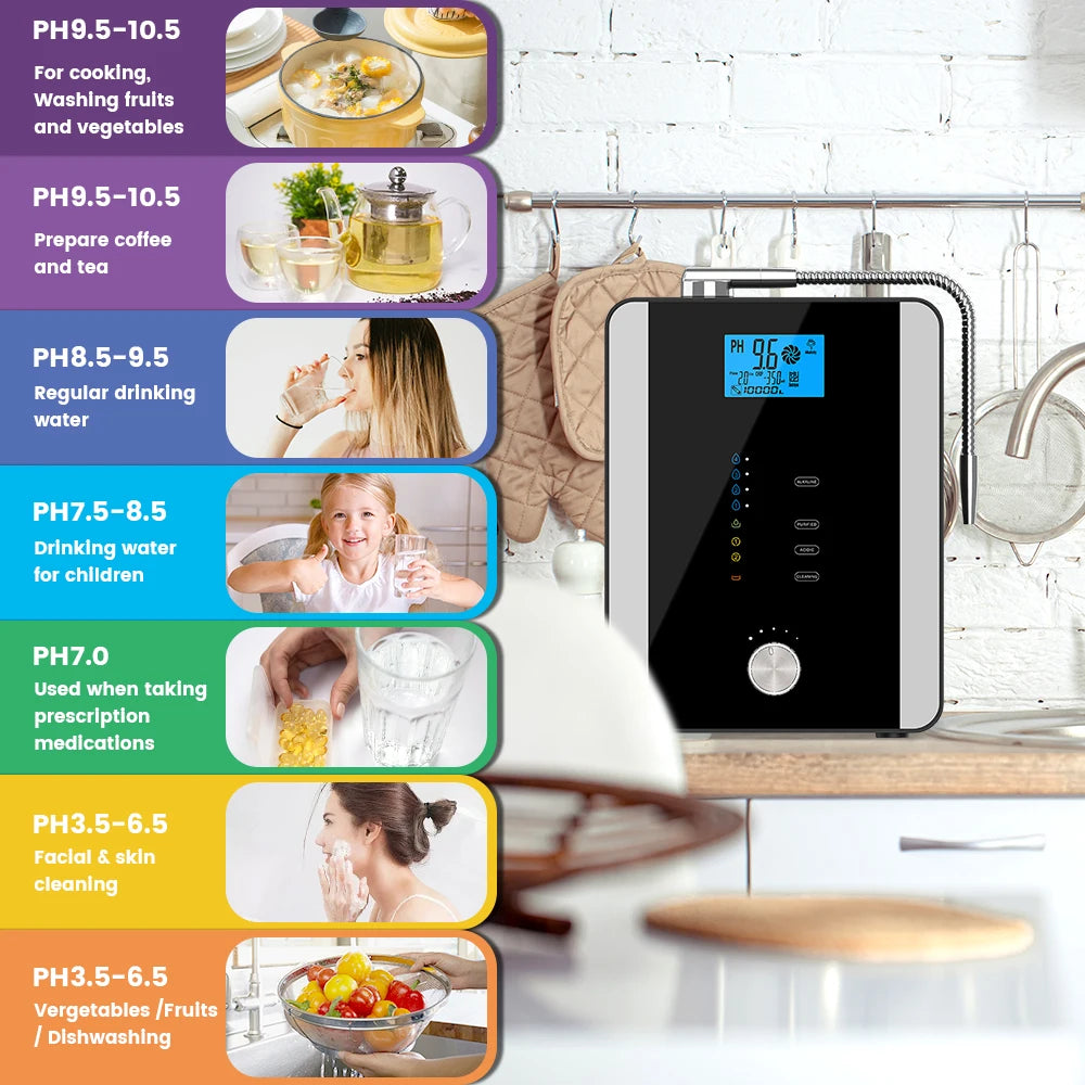 CAWOLO Alkaline Water Ionizer Machine pH 4.5-10.5 Alkaline Acidic Water Purifier PH Water Alkaline Machine