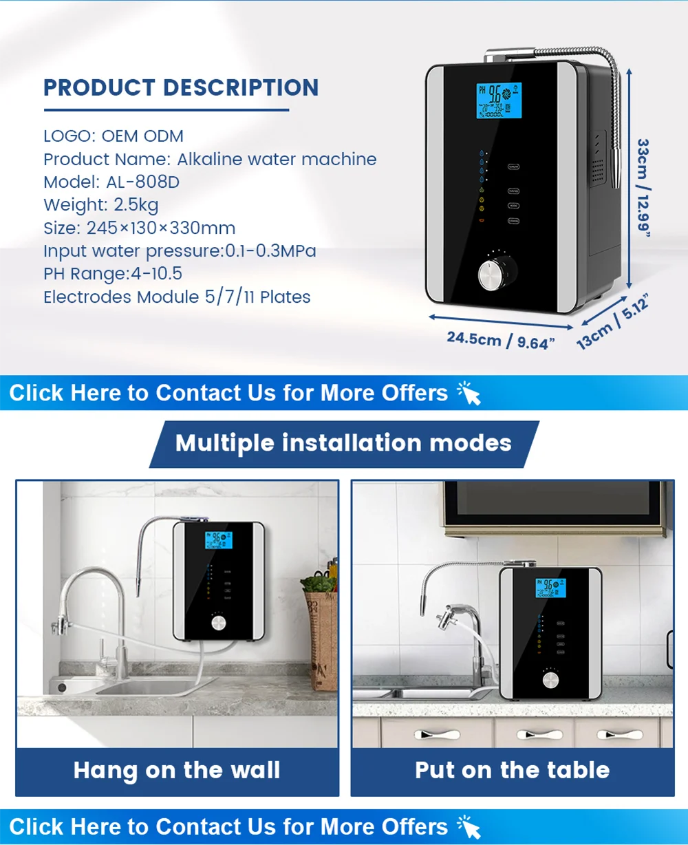 CAWOLO Alkaline Water Ionizer Machine pH 4.5-10.5 Alkaline Acidic Water Purifier PH Water Alkaline Machine